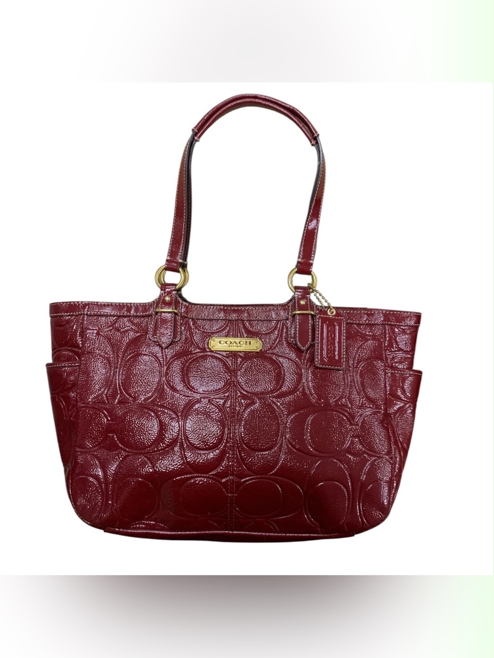 Coach Patent Embossed Logo Tote in Deep Wine